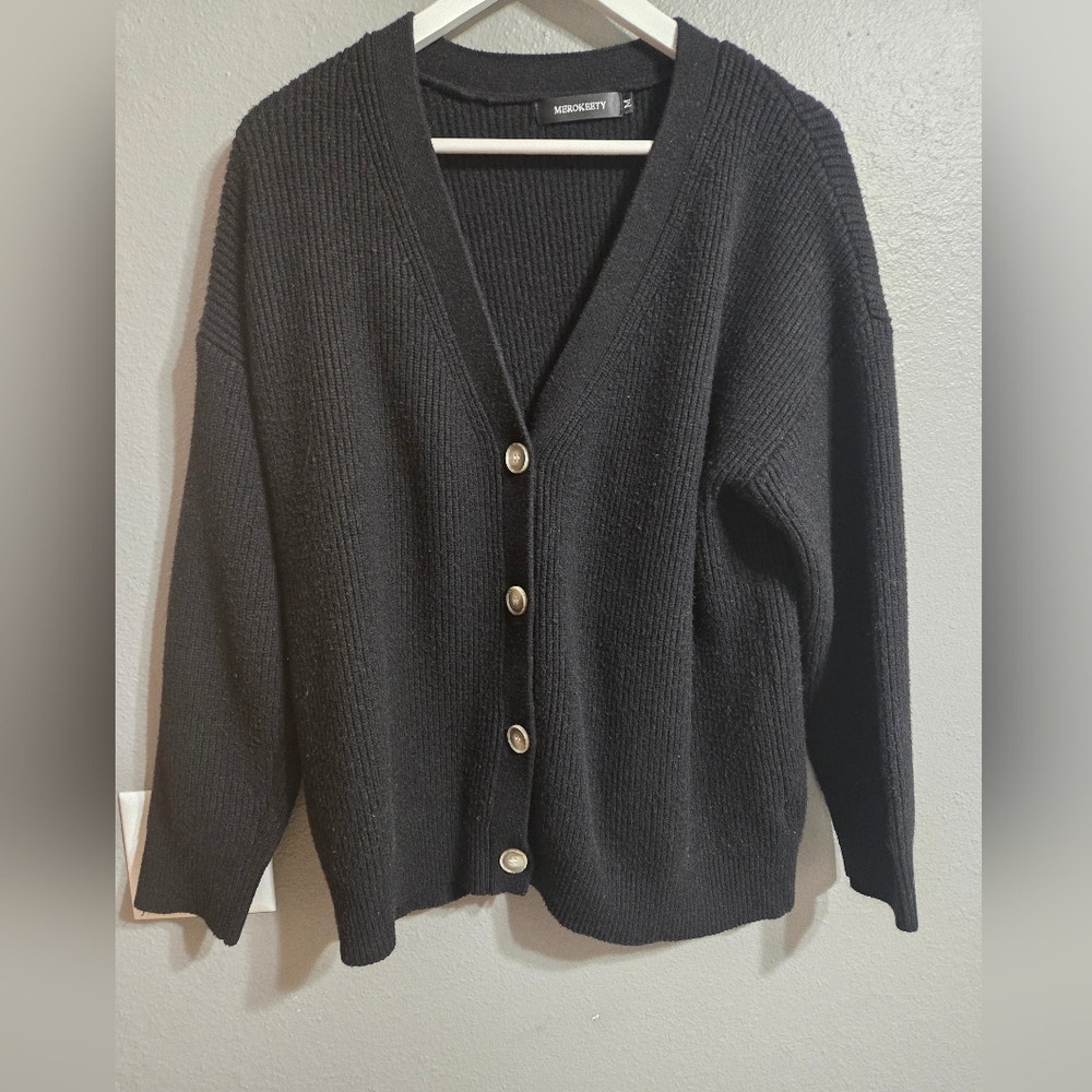 Merokeety Oversized Black Knit Cardigan Size Medium